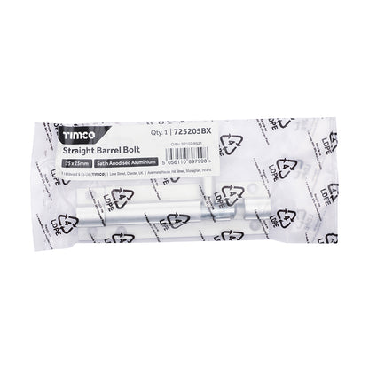 TIMCO Straight Barrel Bolt - Satin Aluminum - 75 x 25 - Image
