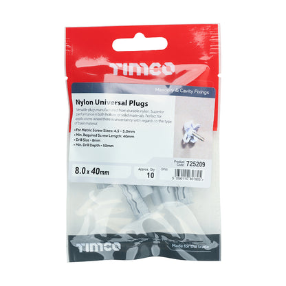 TIMCO Nylon Universal Plugs - 8.0 x 40 - Image