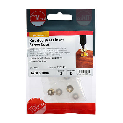 TIMCO Knurled Brass Inset Screw Cup - To fit 3.5 Screw - Image