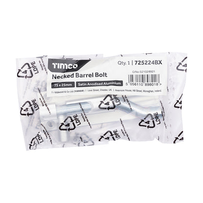 TIMCO Necked Barrel Bolt - Satin Anodised Aluminium - 75 x 25 - Image