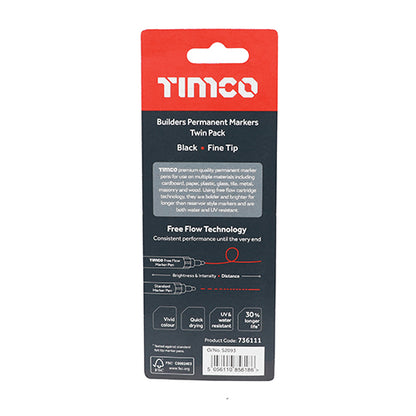 TIMCO Builders Permanent Markers Twin Pack Chisel Tip Black - Chisel Tip - Image