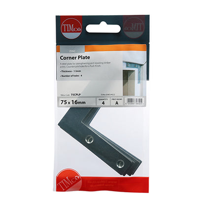 TIMCO Corner Plates Silver - 75 x 75 x 16 - Image