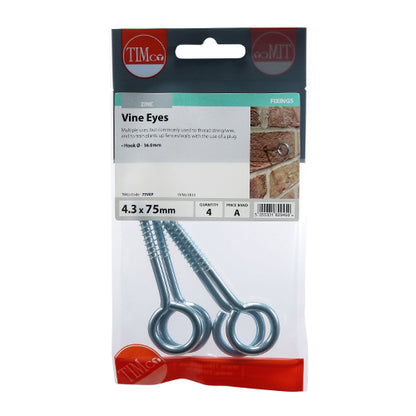 TIMCO Vine Eyes Silver - 75mm - Image