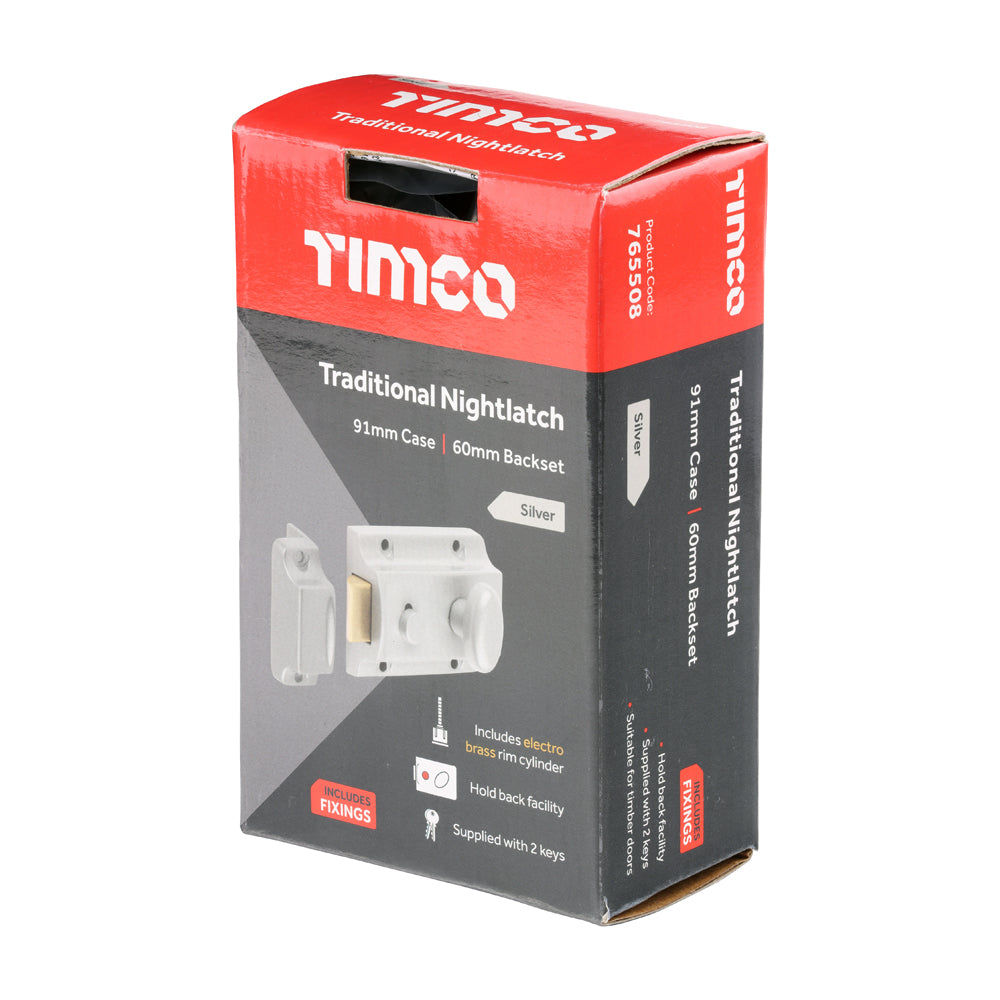 TIMCO Traditional Nightlatch - Silver - 91 x 62mm - Image