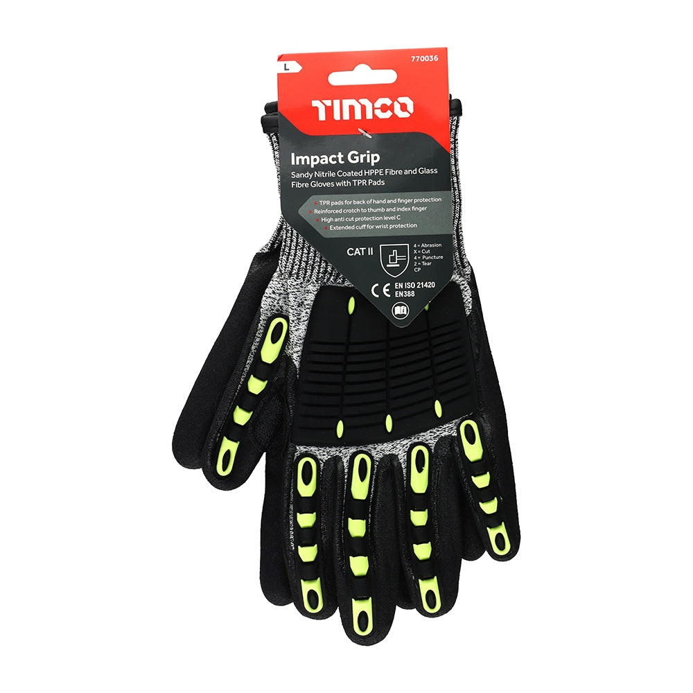 TIMCO Impact Cut Glove - Sandy Nitrile Coated HPPE Fibre and Glass Fibre Gloves with TPR Pads - Large - Image