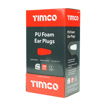 TIMCO Disposable PU Ear Plugs 200 Pairs - One Size - Image