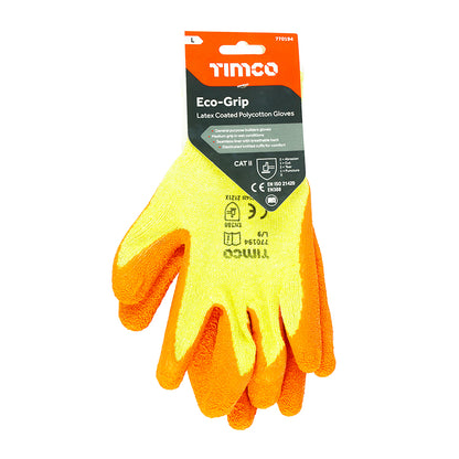 TIMCO Eco Grip Crinkle Latex Coated Polycotton Gloves - Large - Image
