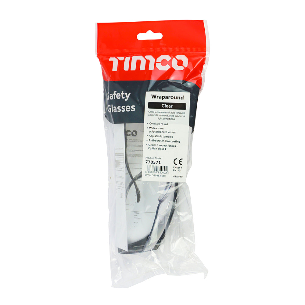 TIMCO Wraparound Safety Glasses Clear - One Size - Image