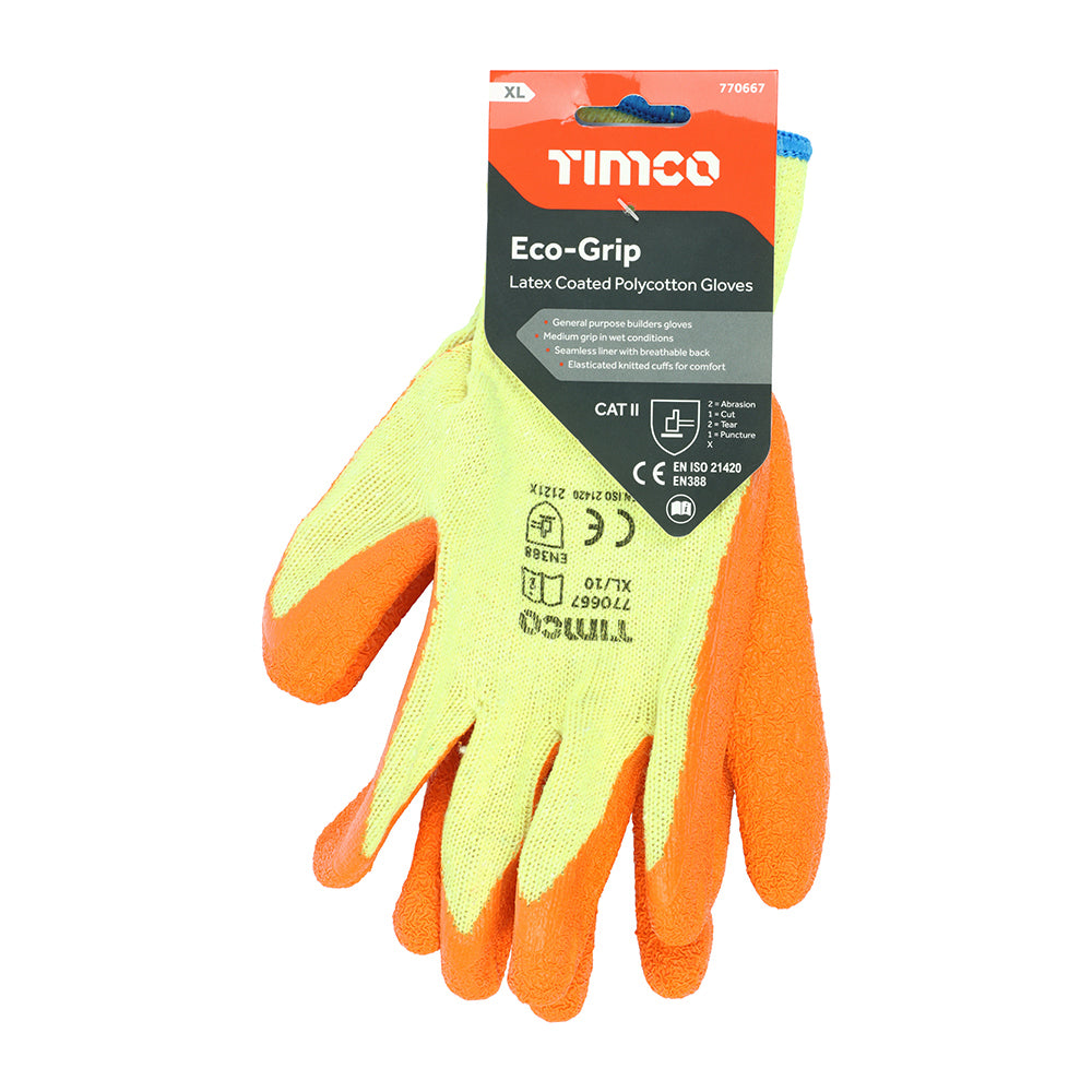 TIMCO Eco Grip Crinkle Latex Coated Polycotton Gloves - X Large - Image