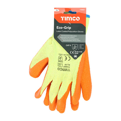 TIMCO Eco Grip Crinkle Latex Coated Polycotton Gloves - X Large - Image