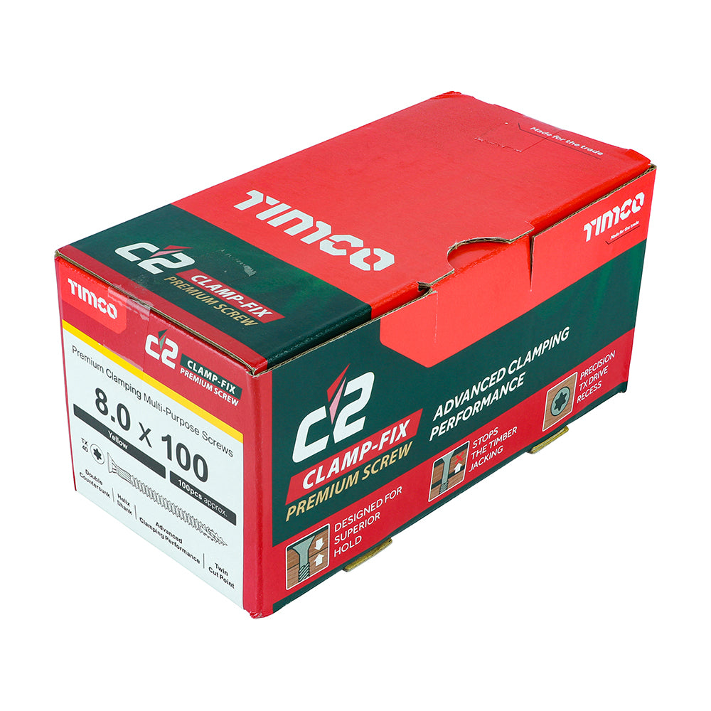 TIMCO C2 Clamp-Fix Multi-Purpose Premium Countersunk Gold Woodscrews - 8.0 x 100 - Image