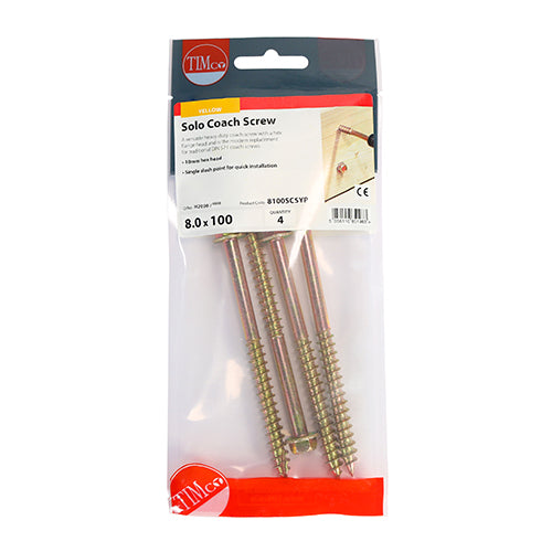 TIMCO Solo Advanced Hex Head Gold Coach Woodscrews - 8.0 x 100 - Image