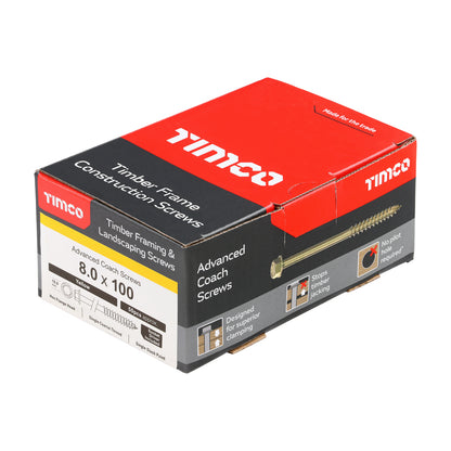 TIMCO Solo Advanced Hex Head Gold Coach Woodscrews - 8.0 x 100 - Image