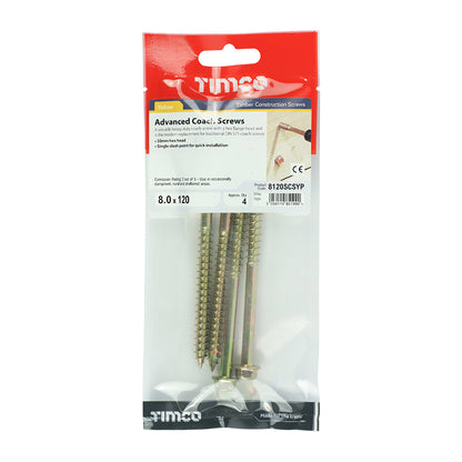 TIMCO Solo Advanced Hex Head Gold Coach Woodscrews - 8.0 x 120 - Image