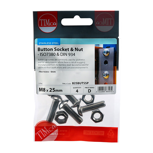 TIMCO Button Socket Screws ISO7380 A2 Stainless Steel - M8 x 25 - Image