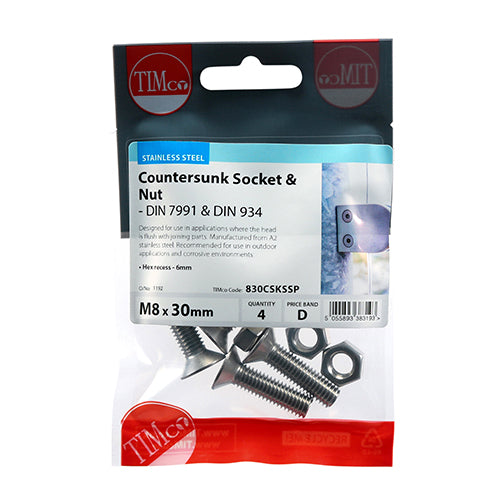 TIMCO Countersunk Socket Screws ISO10462 A2 Stainless Steel - M8 x 30 - Image