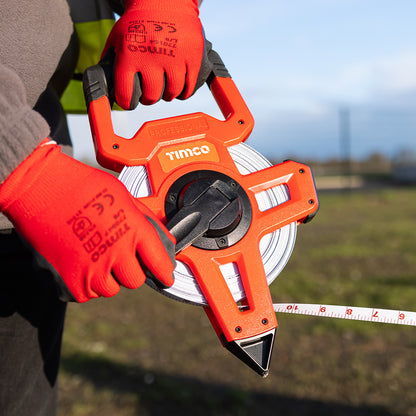 TIMCO Open Reel Long Tape Measure, Surveyors Fibreglass - 50m / 165ft - Image