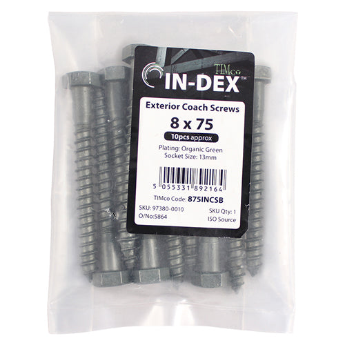 TIMCO Coach Screws Hex Head Green Exterior - 8.0 x 75