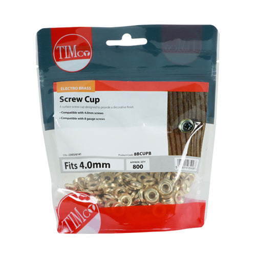 TIMCO Screw Cups Electro Brass - To fit 8 Gauge Screws - Image