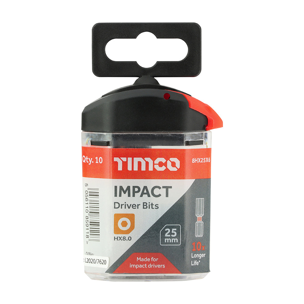 TIMCO Impact 25mm Hex Bits - 8.0 x 25 - Image