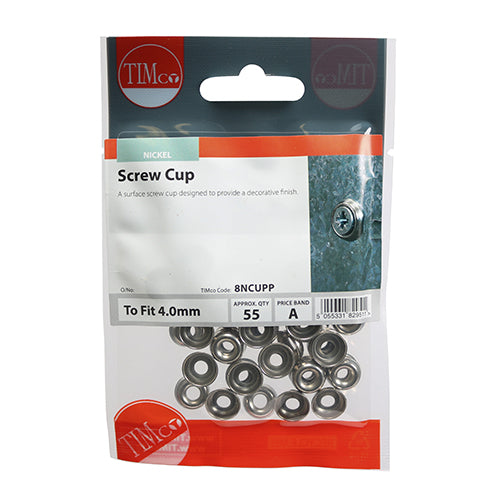 TIMCO Screw Cups Nickel - To fit 8 Gauge Screws - Image
