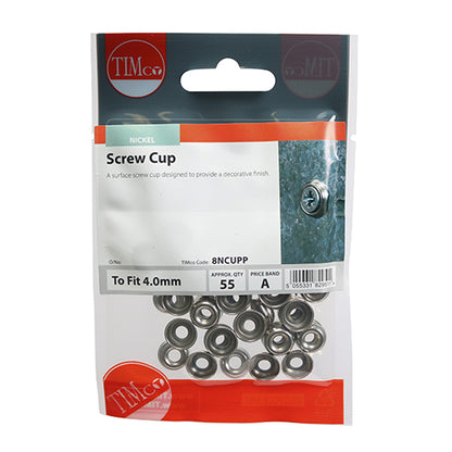 TIMCO Screw Cups Nickel - To fit 8 Gauge Screws - Image
