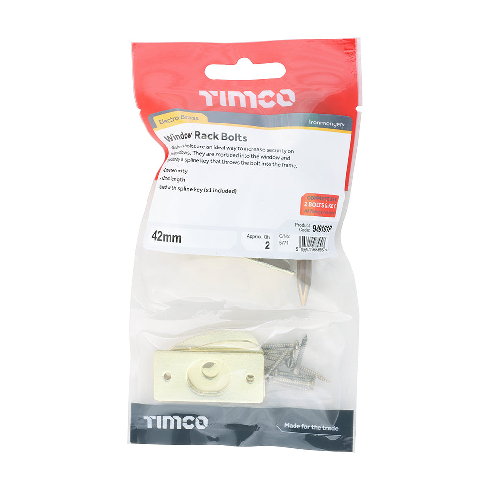 TIMCO Window Rack Bolts Electro Brass - 42mm - Image