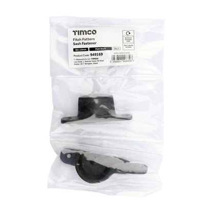 TIMCO Fitch Pattern Sash Fastener - Matt Black - 68 x 14mm - Image
