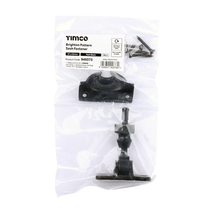 TIMCO Brighton Pattern Sash Fastener - Matt Black - 57 x 22mm - Image
