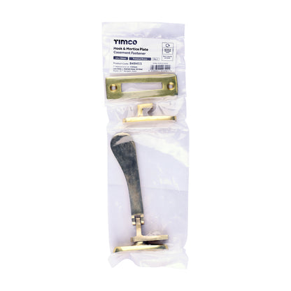TIMCO Hook & Mortice Plate Casement Fastener - Polished Brass - 54 x 19mm - Image