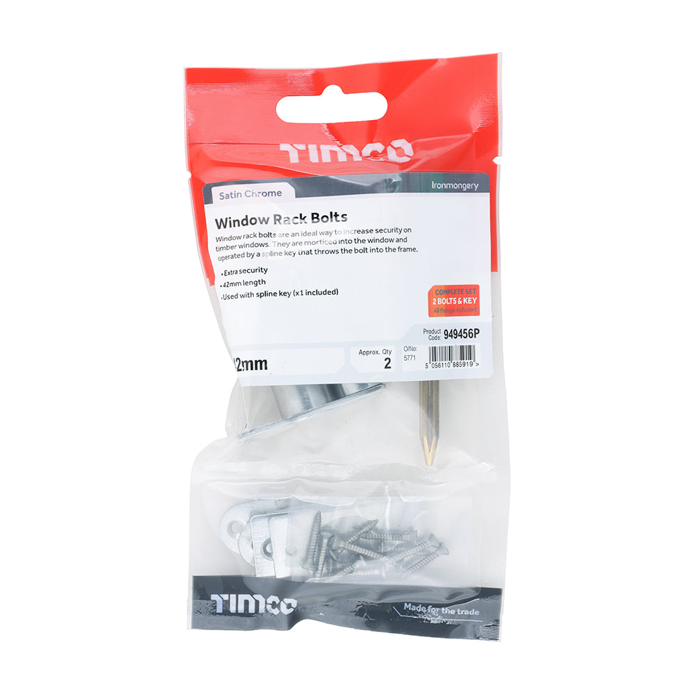 TIMCO Window Rack Bolts Satin Chrome - 42mm - Image