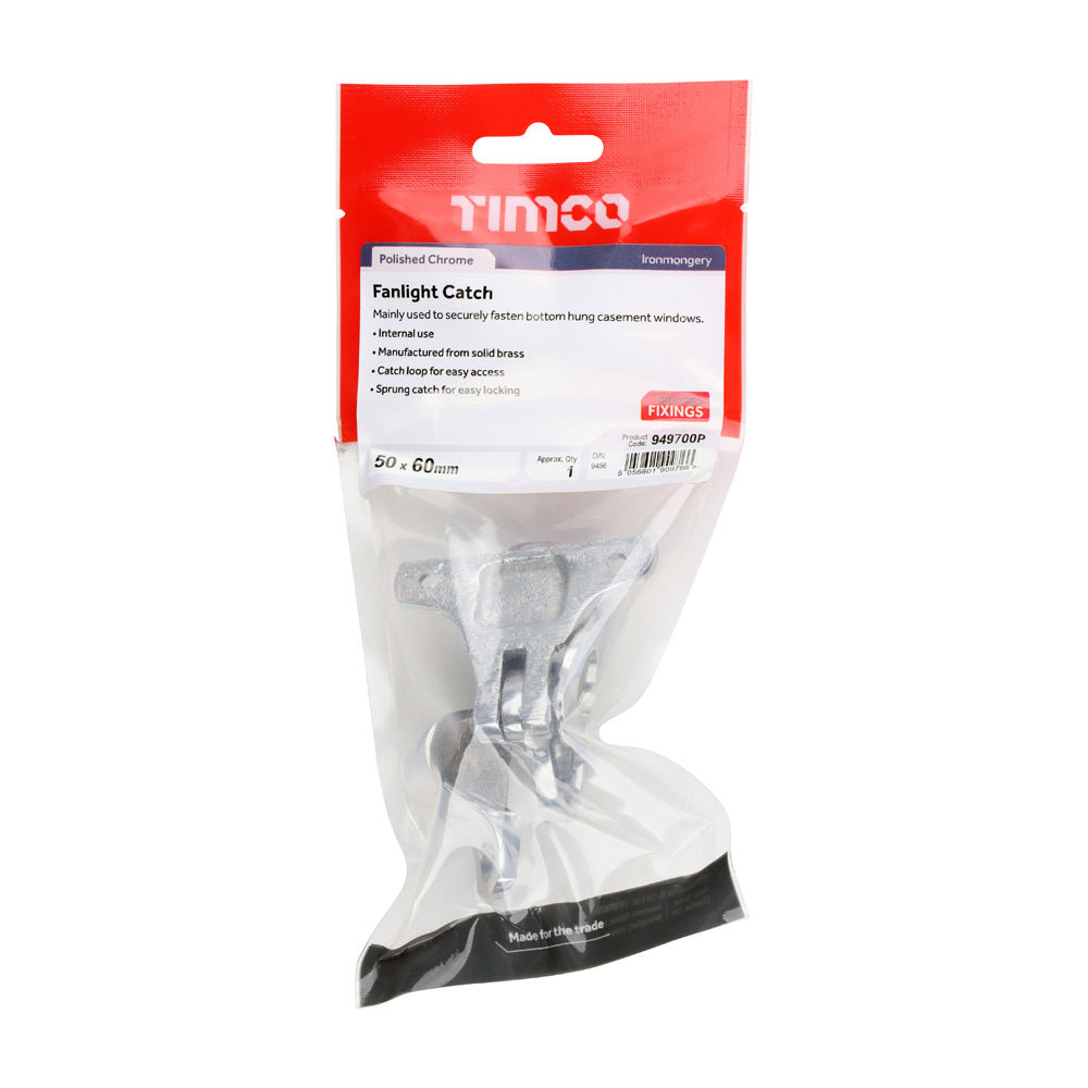 TIMCO Fanlight Catch - Polished Chrome - 50 x 60mm - Image