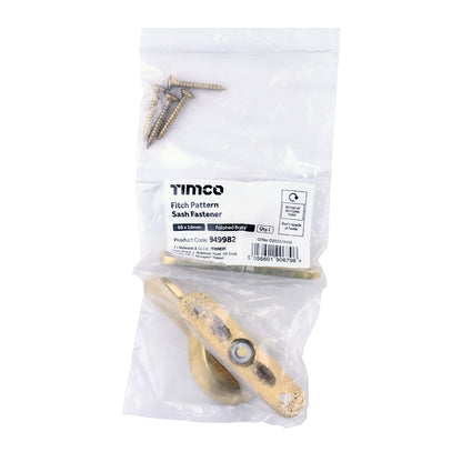 TIMCO Fitch Pattern Sash Fastener - Polished Brass - 68 x 14mm - Image