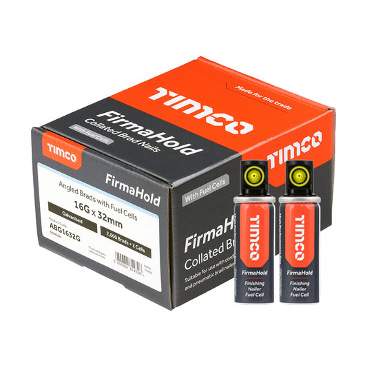 TIMCO FirmaHold Collated 16 Gauge Angled Galvanised Brad Nails & Fuel Cells - 16g x 32/2BFC - Image