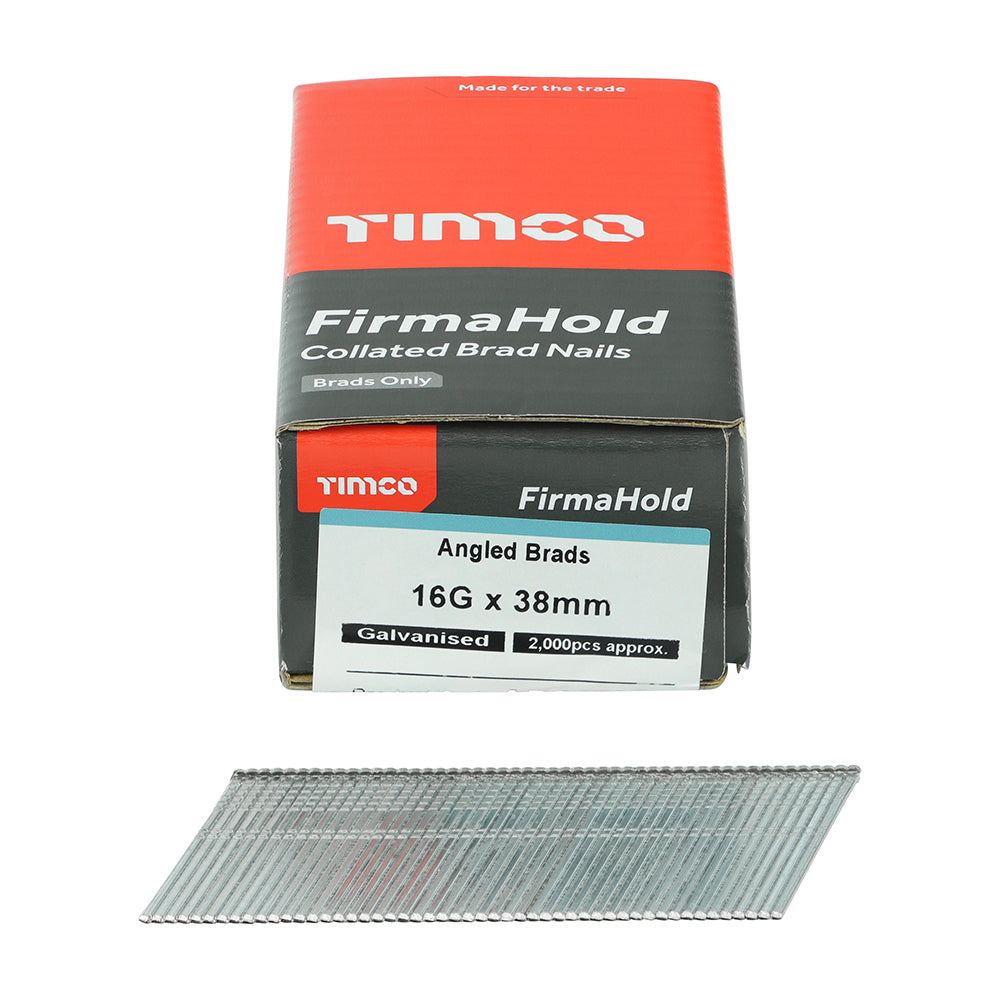 TIMCO FirmaHold Collated 16 Gauge Angled Galvanised Brad Nails - 16g x 38 - Image