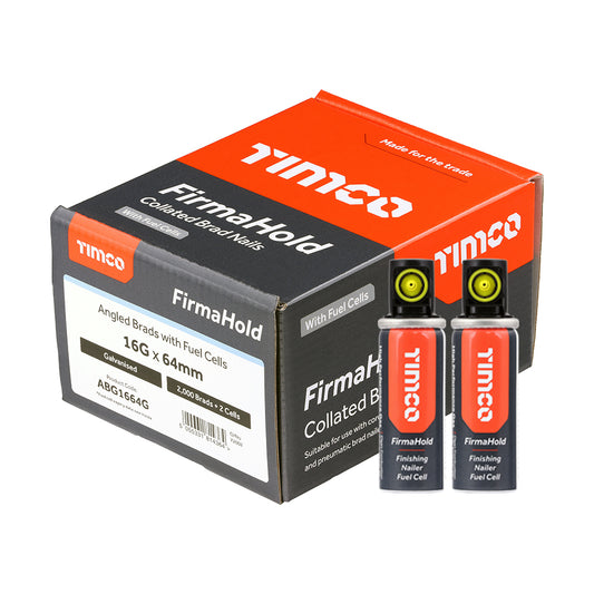 TIMCO FirmaHold Collated 16 Gauge Angled Galvanised Brad Nails & Fuel Cells - 16g x 64/2BFC - Image
