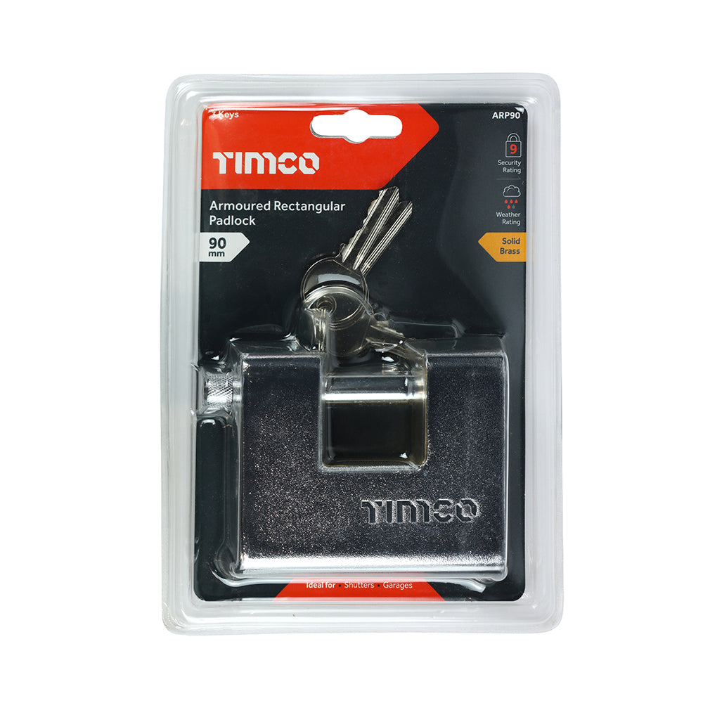 TIMCO Armoured Rectangular Padlock - 90mm - Image