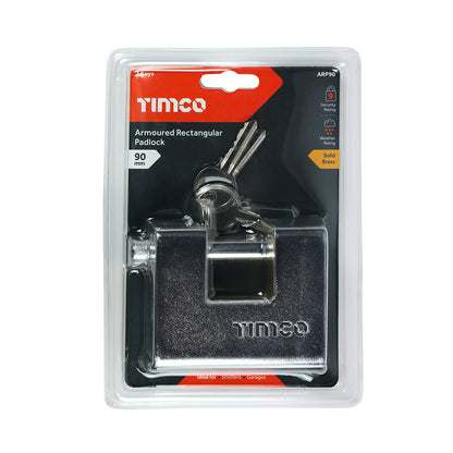 TIMCO Armoured Rectangular Padlock - 90mm - Image