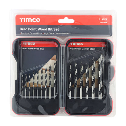 TIMCO Brad Point Wood Bit Set - 15pc - Image