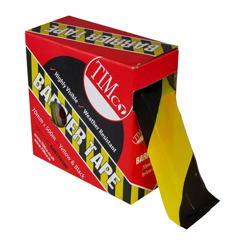 TIMCO Barrier Tape Yellow & Black - 500m x 70mm - Image
