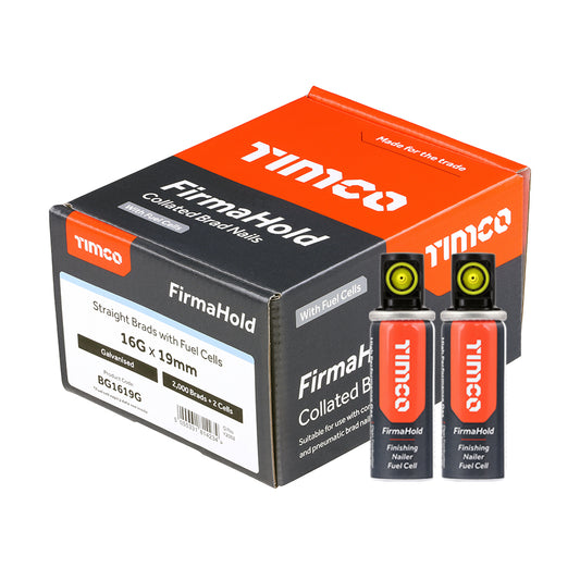 TIMCO FirmaHold Collated 16 Gauge Straight Galvanised Brad Nails & Fuel Cells - 16g x 19/2BFC - Image
