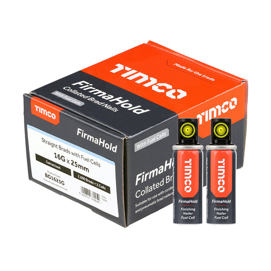 TIMCO FirmaHold Collated 16 Gauge Straight Galvanised Brad Nails & Fuel Cells - 16g x 25/2BFC - Image
