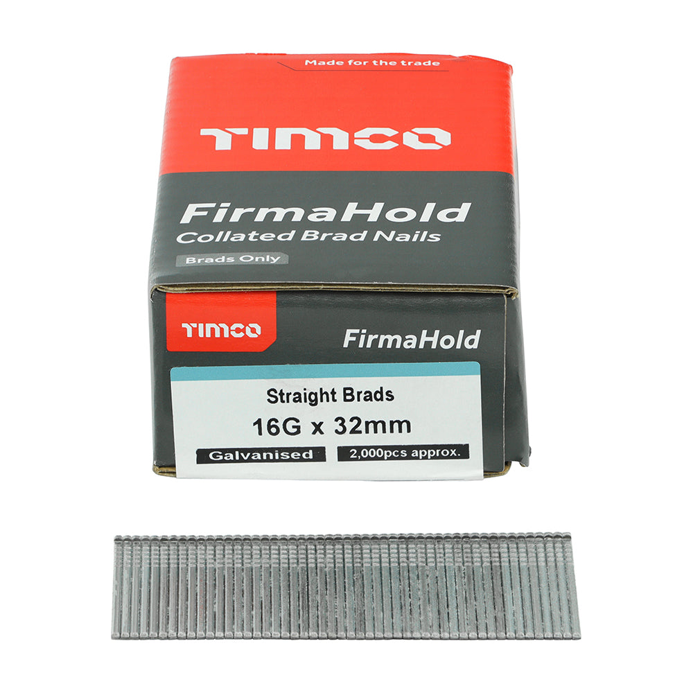 TIMCO FirmaHold Collated 16 Gauge Straight Galvanised Brad Nails - 16g x 32 - Image