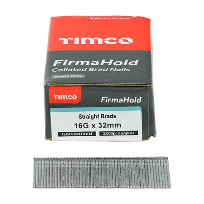TIMCO FirmaHold Collated 16 Gauge Straight Galvanised Brad Nails - 16g x 32 - Image