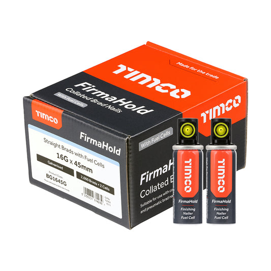 TIMCO FirmaHold Collated 16 Gauge Straight Galvanised Brad Nails & Fuel Cells - 16g x 45/2BFC - Image