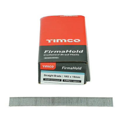 TIMCO FirmaHold Collated 18 Gauge Straight Galvanised Brad Nails - 18g x 19 - Image