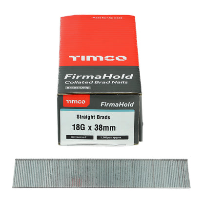 TIMCO FirmaHold Collated 18 Gauge Straight Galvanised Brad Nails - 18g x 38 - Image