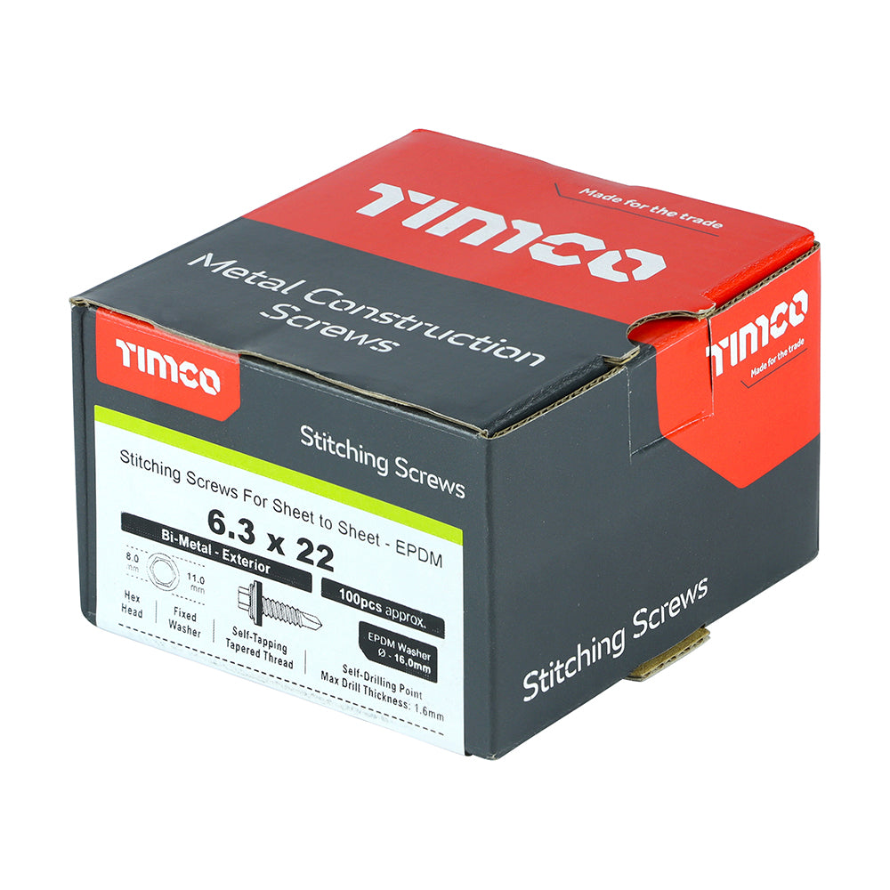 TIMCO Sheet Steel Stitching Screws A2 Stainless Steel Bi-Metal with EPDM Washer - 6.3 x 22 - Image