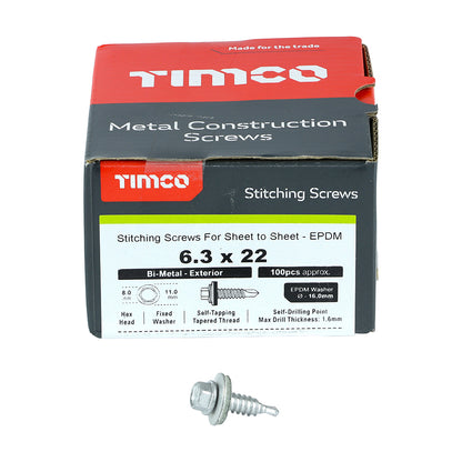 TIMCO Sheet Steel Stitching Screws A2 Stainless Steel Bi-Metal with EPDM Washer - 6.3 x 22 - Image