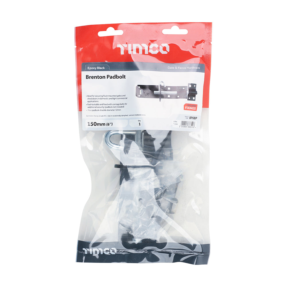 TIMCO Brenton Padbolt Black - 6" - Image